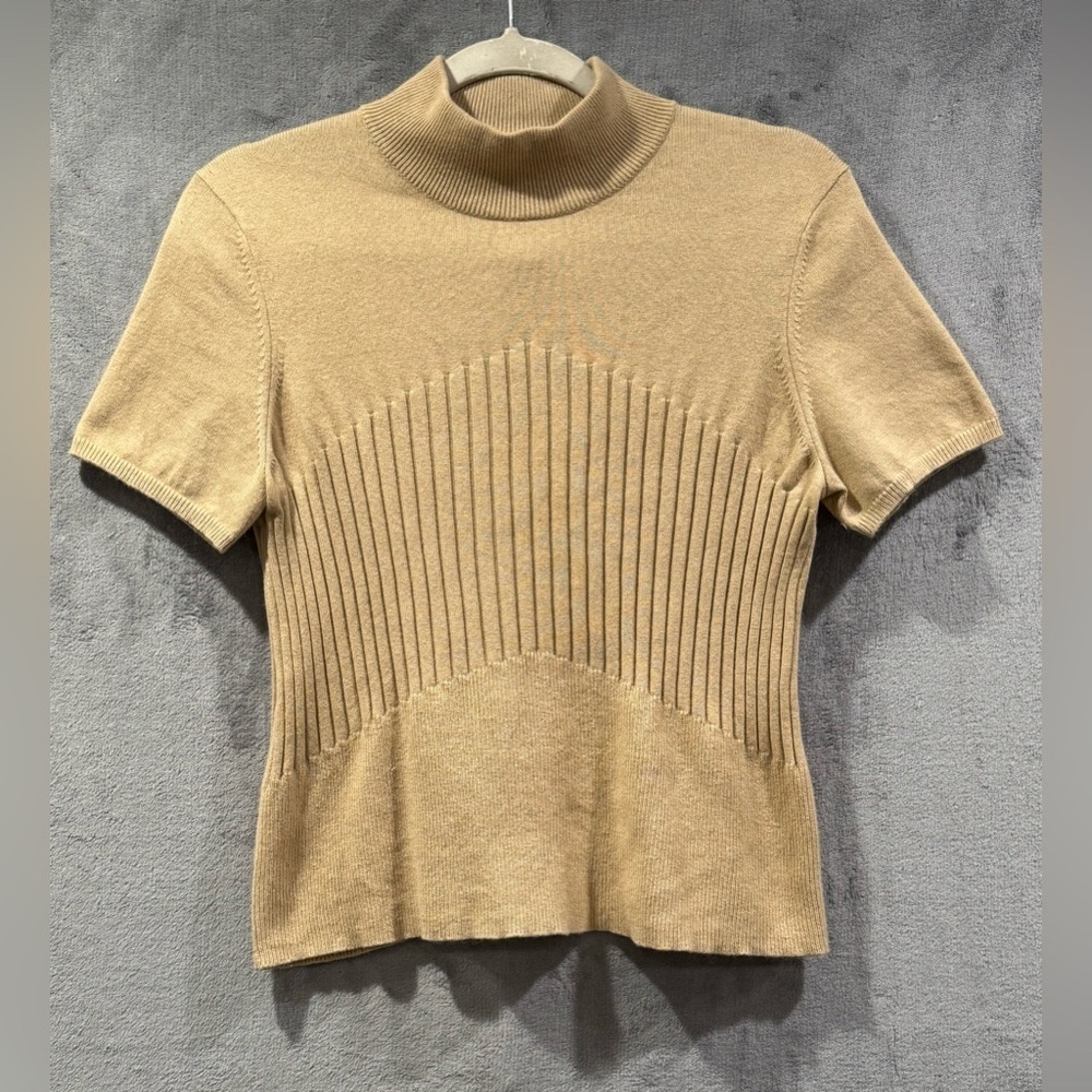 Vintage Rena Rowan Mock Neck Angora Silk Blend‎ Beige Sweater Size Petite M